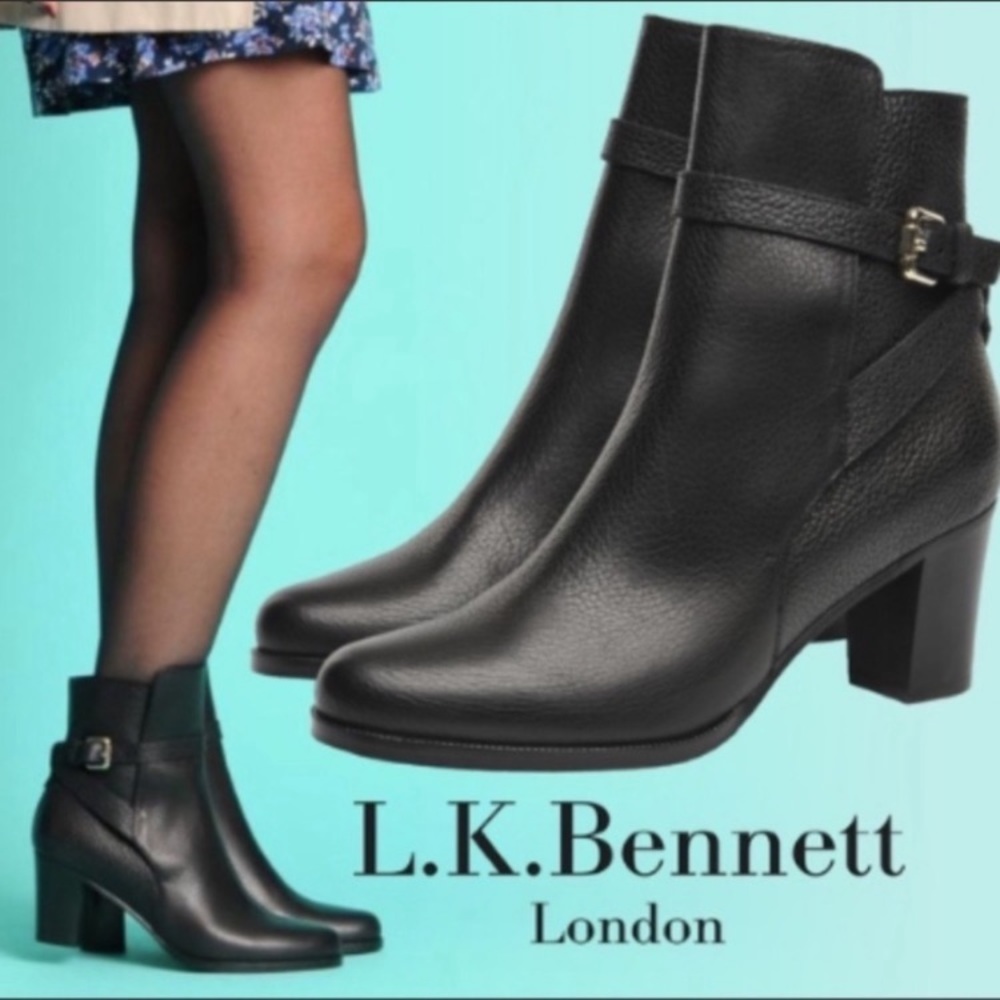 L.K.Bennette Dionne Black Leather Ankle Booties Size 36